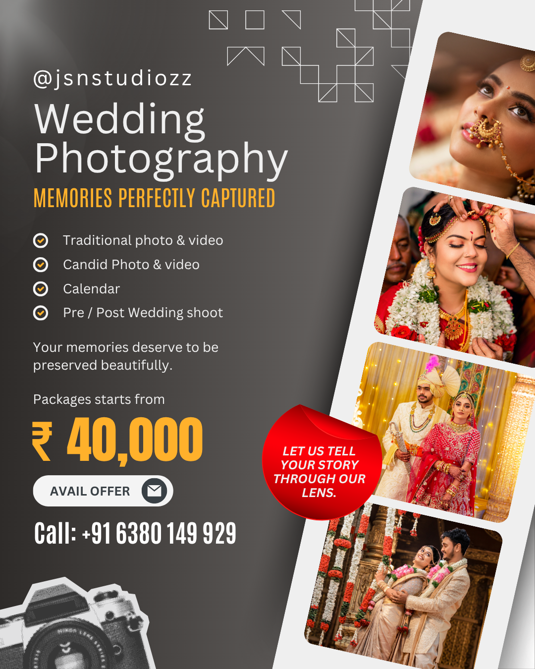 Jsnstudiozz Facebook ad: Wedding Photo and videography services.