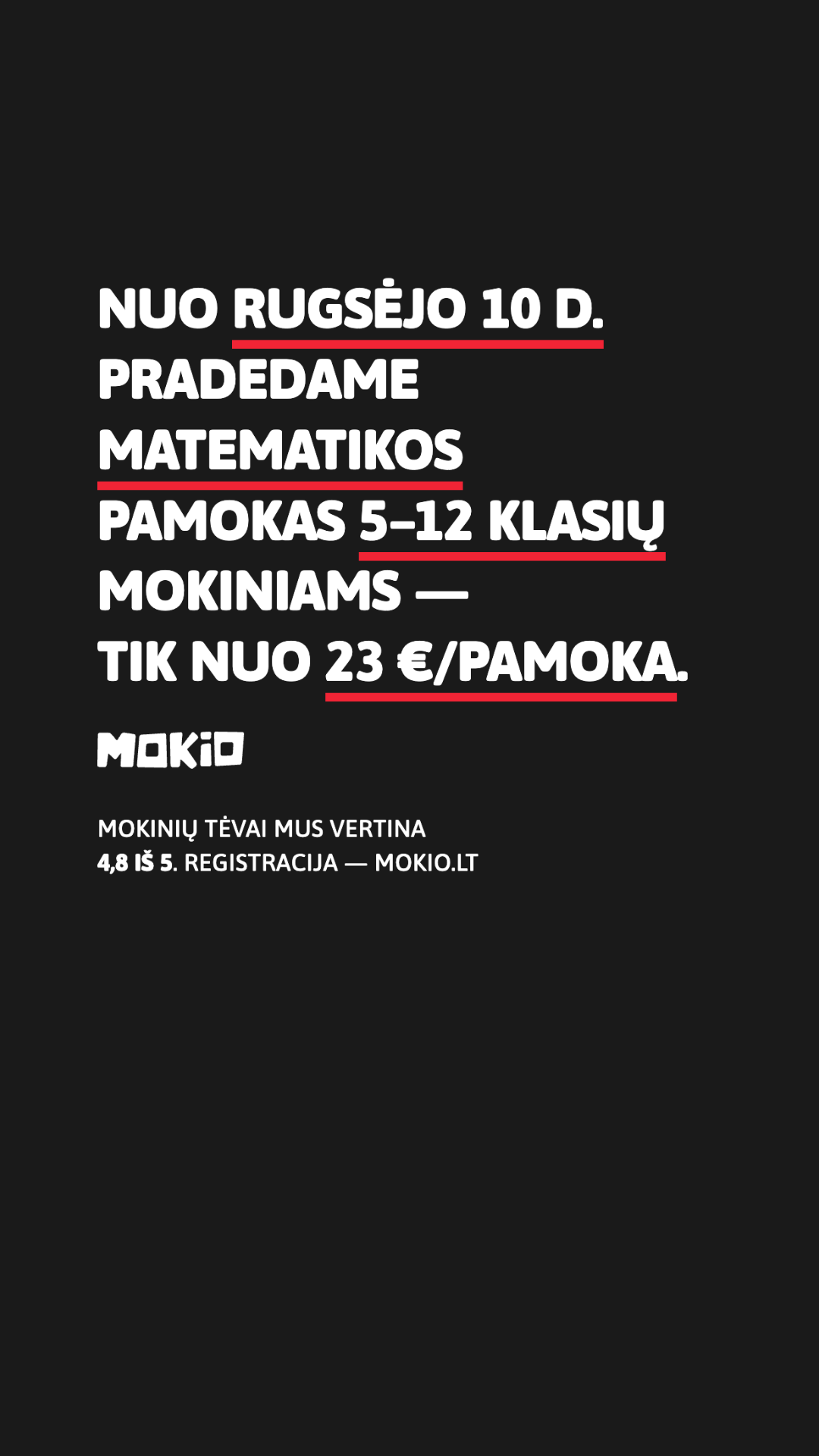 MOKIO Facebook ad: Matematikos pamokos nuo 23 €