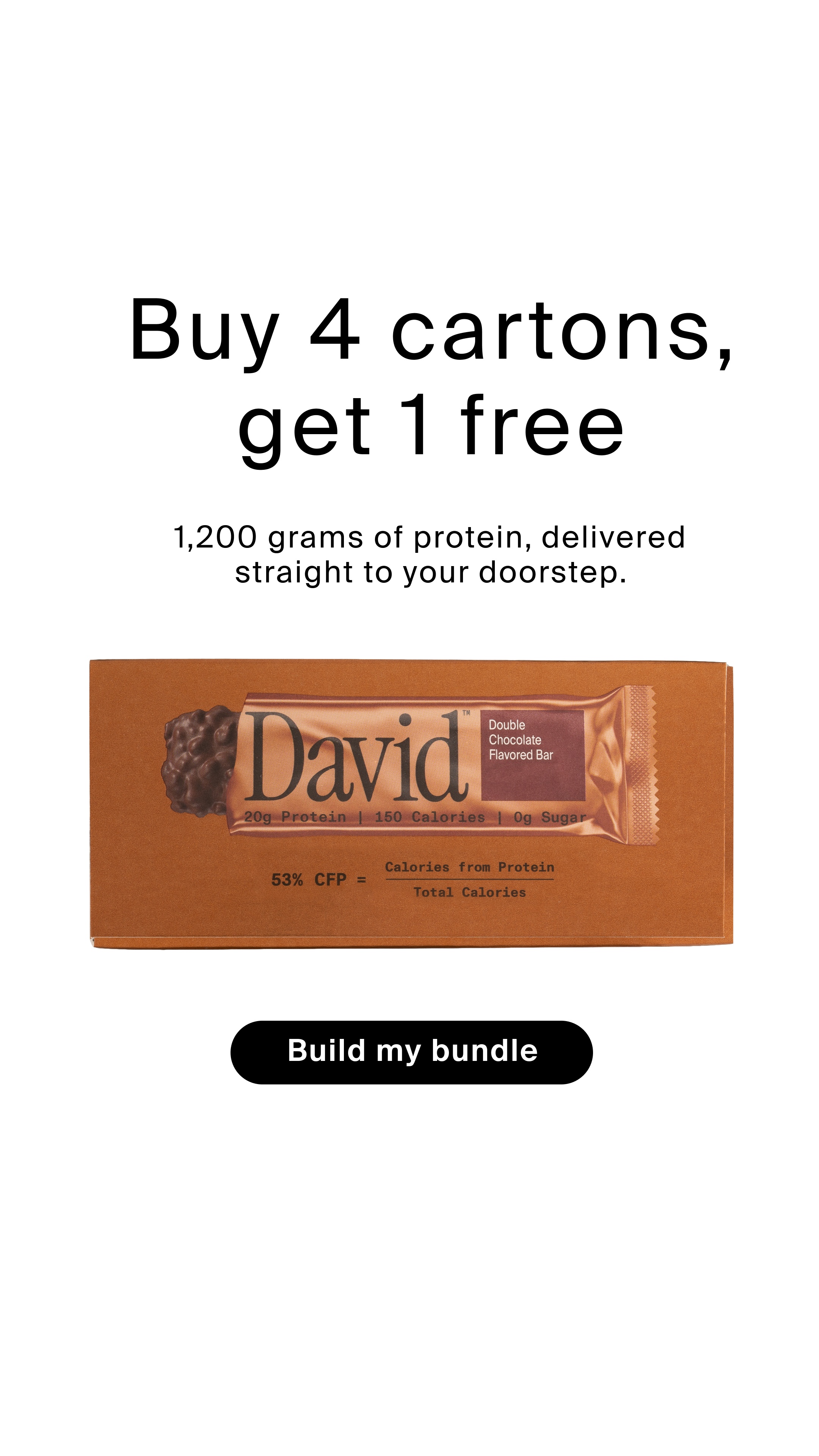 David Protein Facebook ad: 20g Protein. 150 Calories. 0g Sugar.