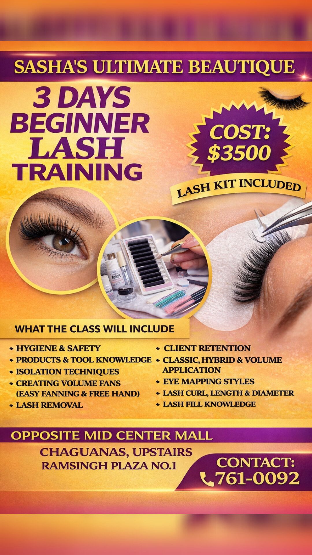 Sasha's Ultimate Beautique Facebook ad: ATTENTION FUTURE LASH TECHNICIANS ONLY 4 SPOTS AVAILABLE