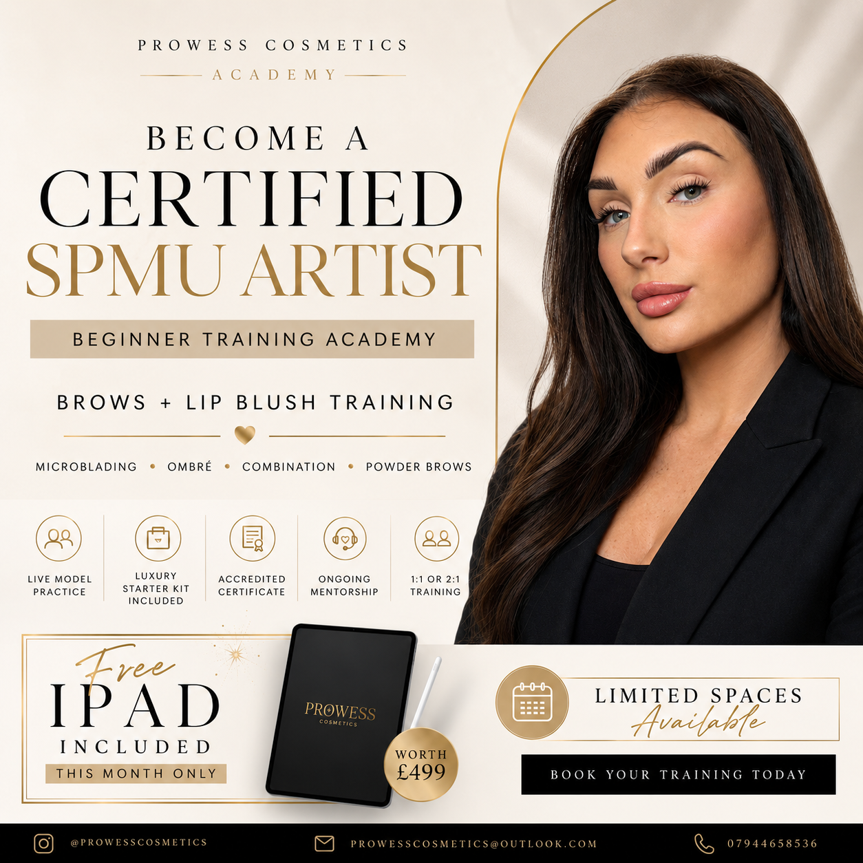 Prowess Cosmetics Facebook ad: Become a Certified SPMU Artist