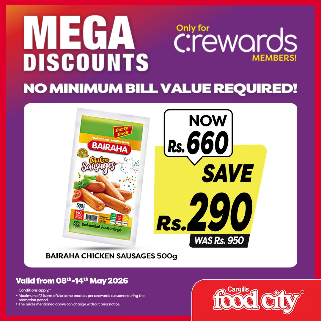 Cargills Food City Facebook ad: Enjoy mega discounts exclusively for c:rewards members!
