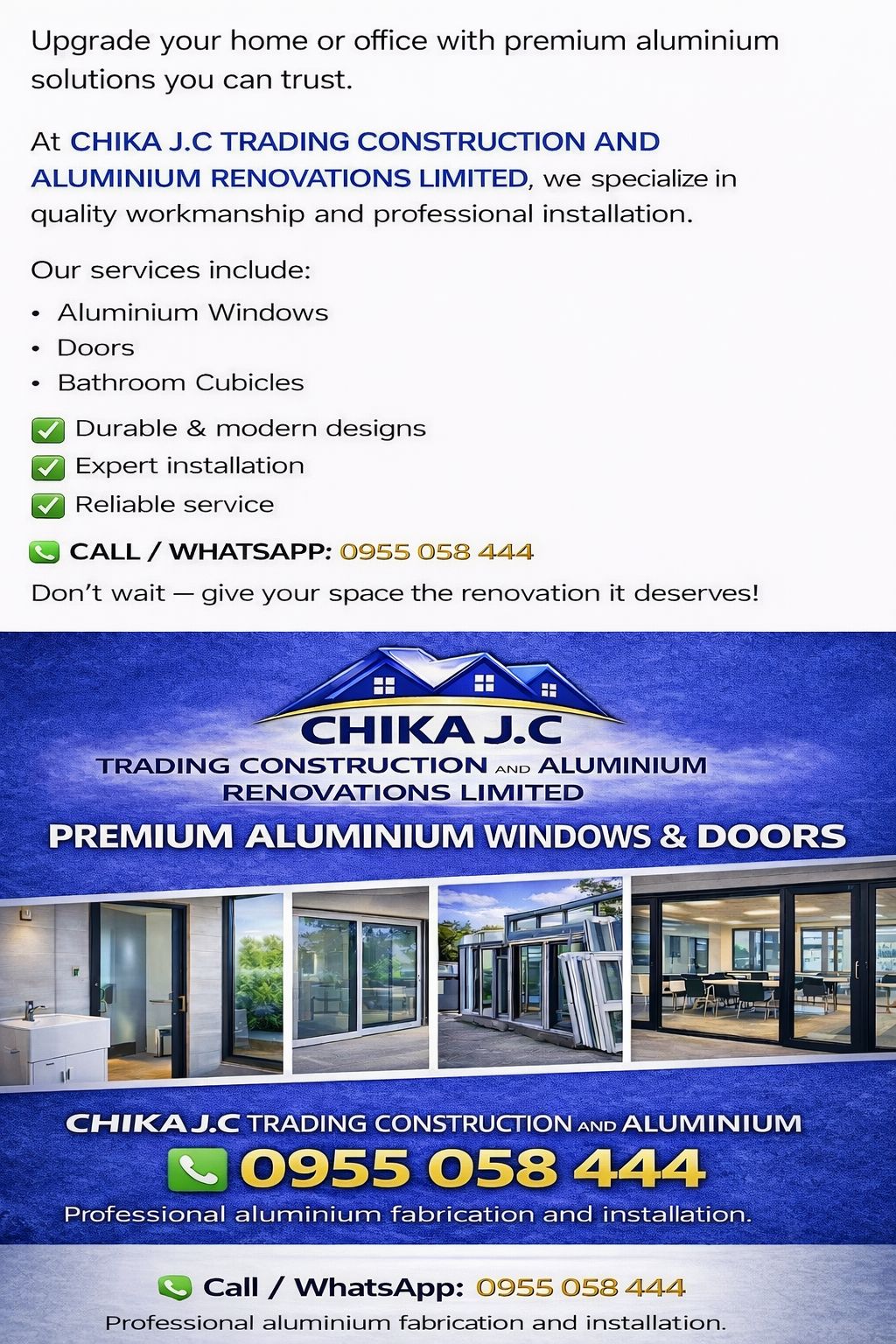 Chika J.C Trading Limited & Construction Facebook ad from Feb 9, 2026