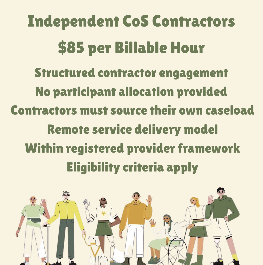 Disability Support Project Facebook ad: Independent CoS Contractor