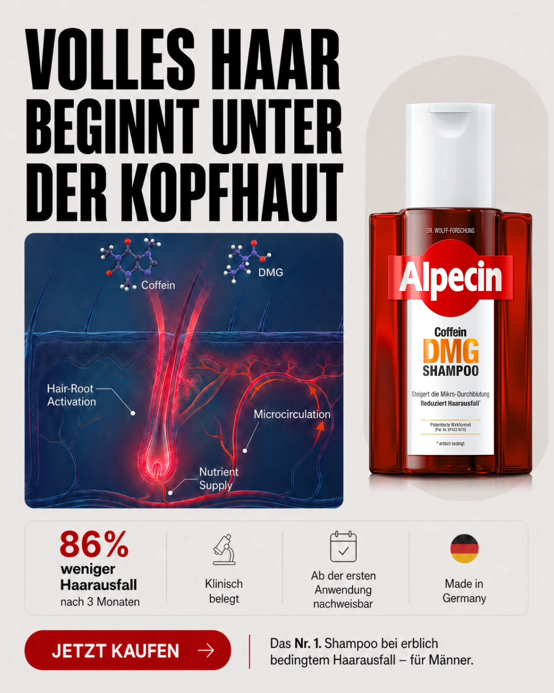 Alpecin Facebook ad: Alpecin Coffein + DMG