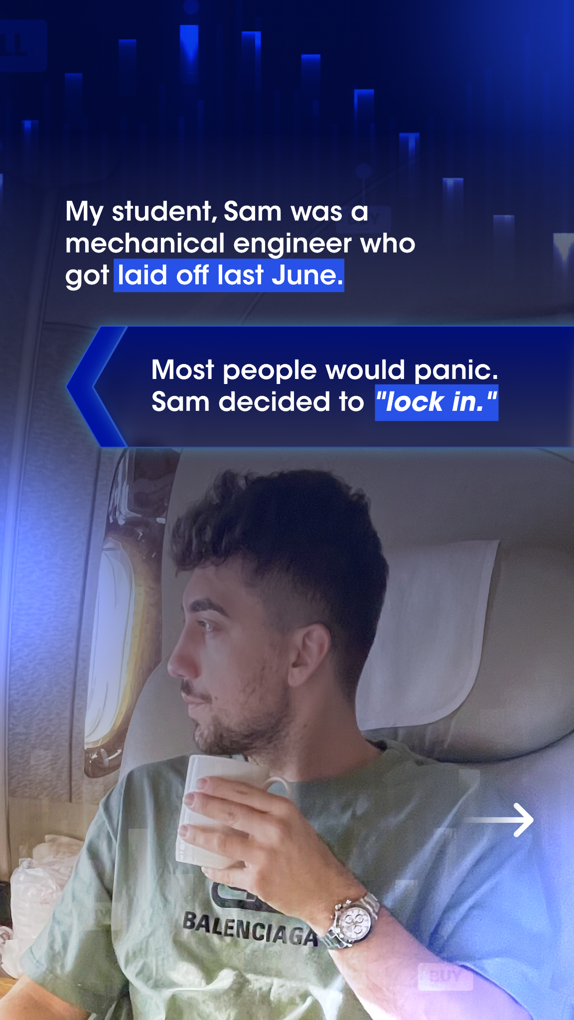Big Gains Club Facebook ad: When Sam got laid off as a mechanical…