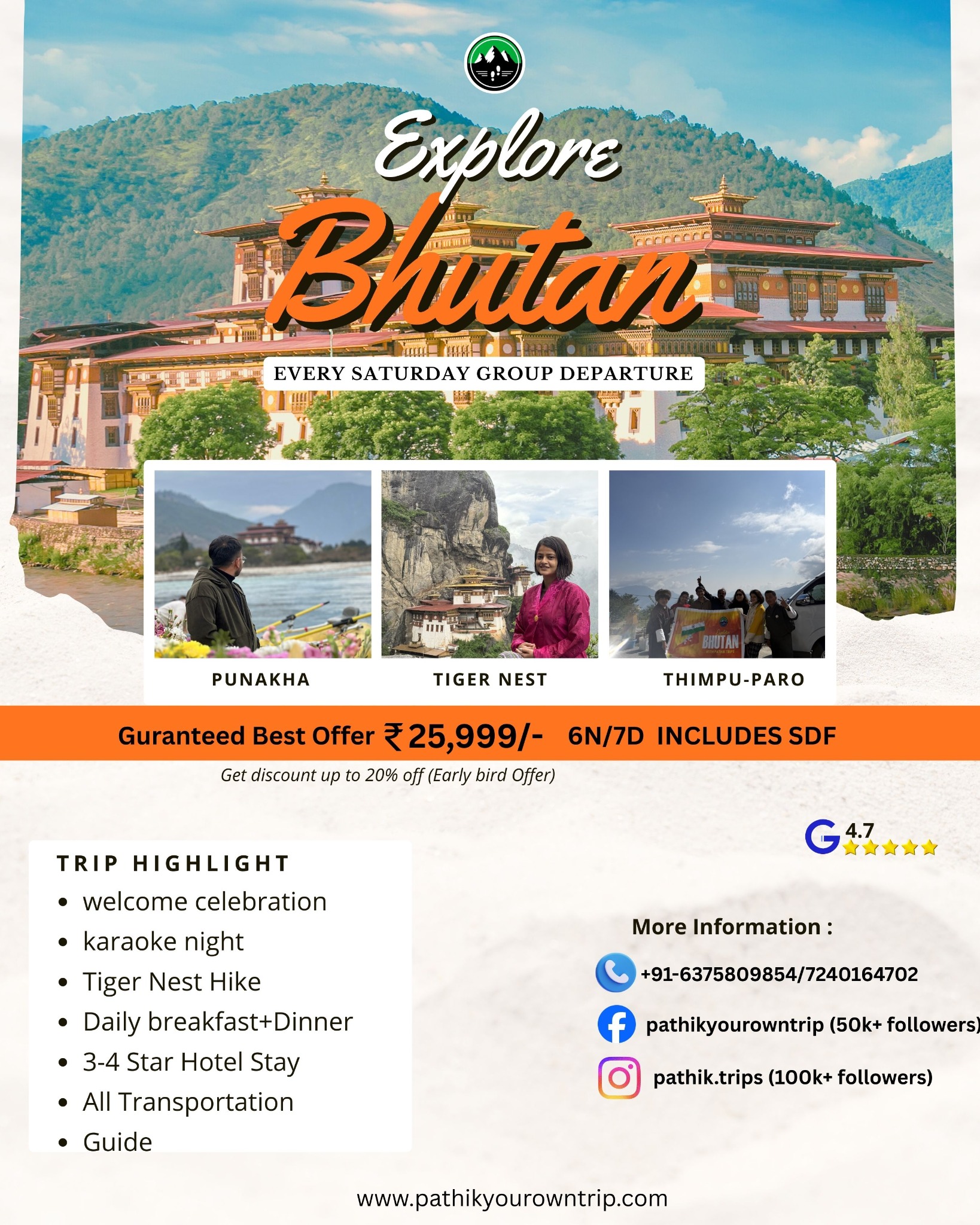 Pathik Your Own Trip Facebook ad: Bhutan Group Trips-Departures Every Sat & Sun at just…
