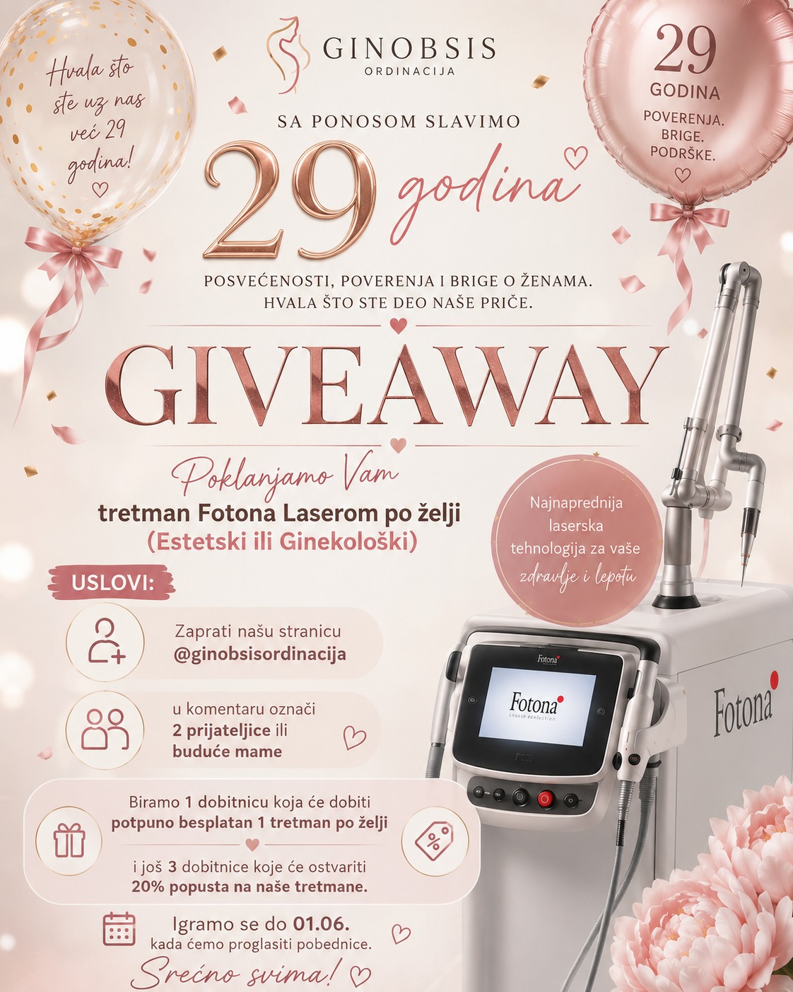 Ginobsis Facebook ad: GIVEAWAY POVODOM GODISNJICE GINOBSIS ORDINACIJE