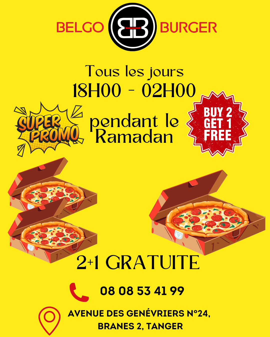 Belgo Burger Tanger Facebook ad: BelgoBurger vous régale pendant tout le Ramadan!