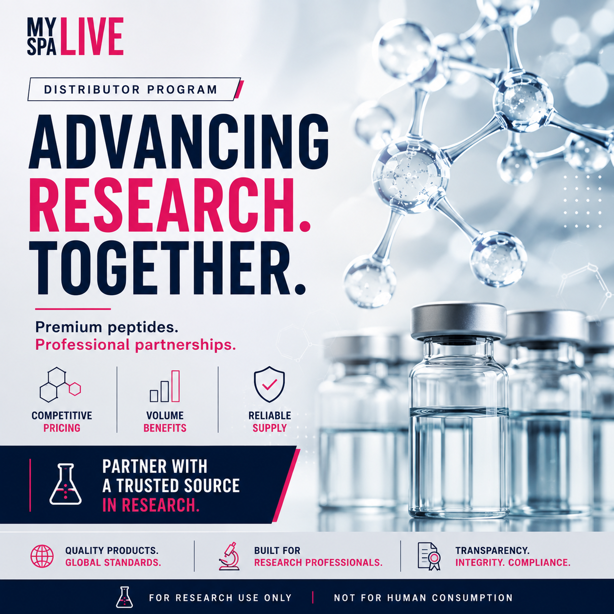 My Spa Live Concierge Aesthetics Facebook ad: Research Peptides at Distributor Pricing