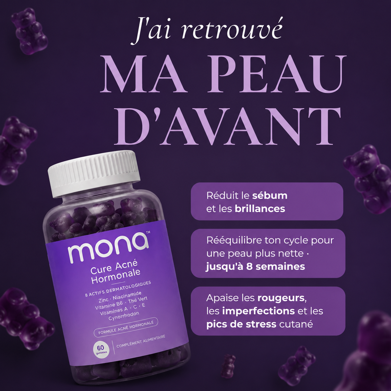 Mona Ritual Facebook ad: L'acné hormonale a sa cure.
