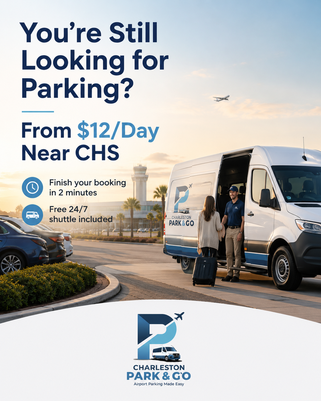 Charleston Park & Go Facebook ad: Finish Your Booking in 2 mins