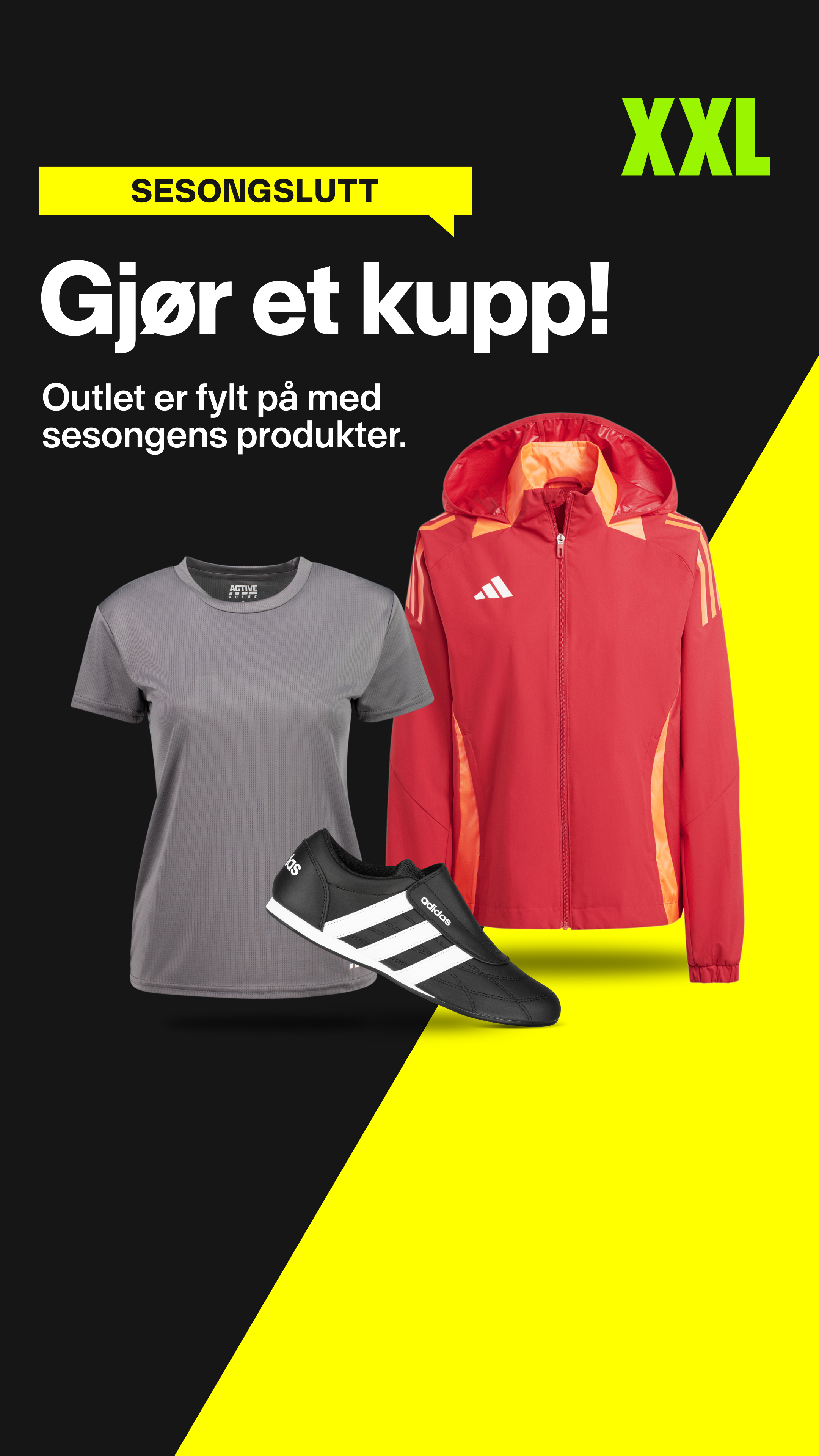 XXL Sport & Villmark Facebook ad: Nye varer, gode priser, Outlet er fylt opp igjen