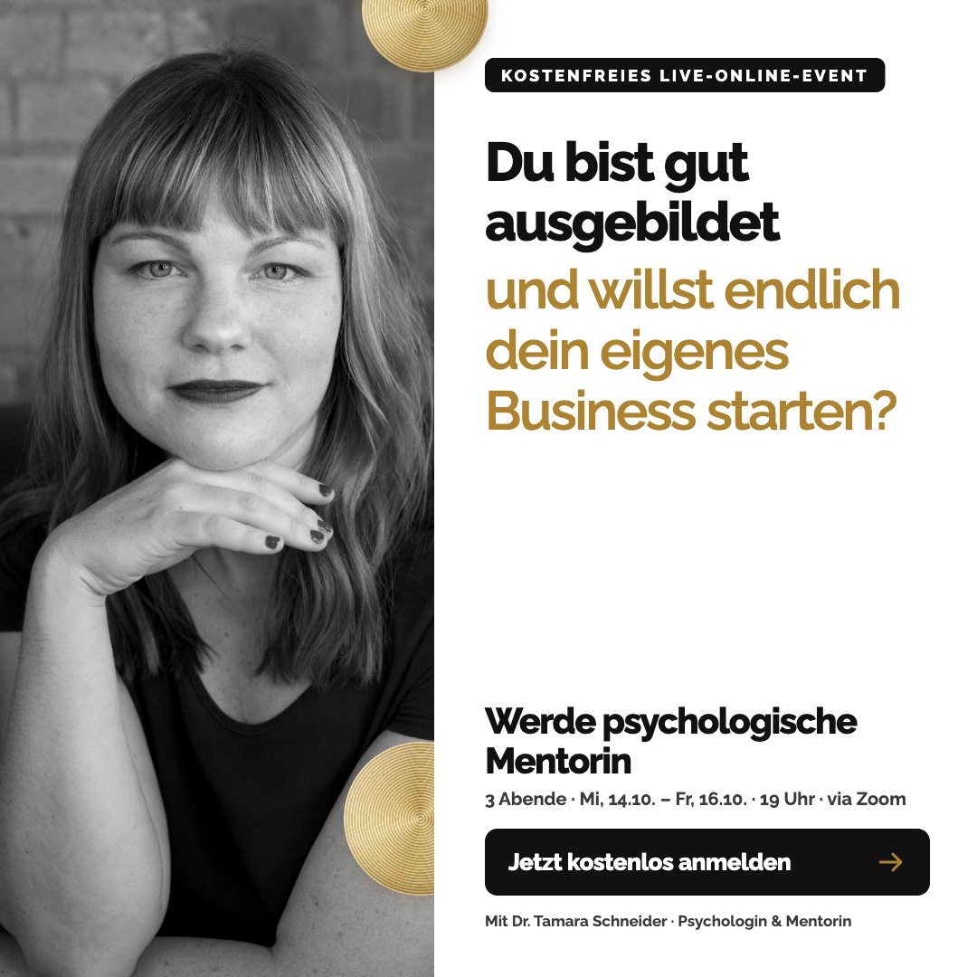 Dr. Tamara Schneider Facebook ad: Werde psychologische Mentorin
