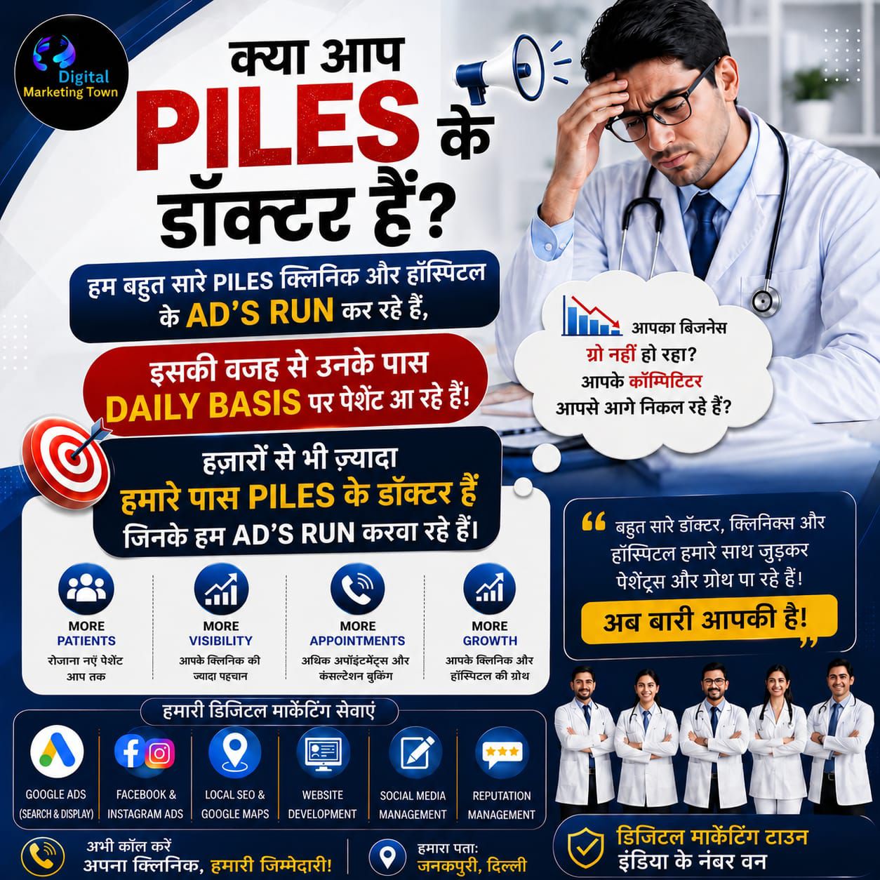 Digital Marketing Town-DELHI Facebook ad: क्या आपके क्लिनिक या हॉस्पिटल में मरीजों की…