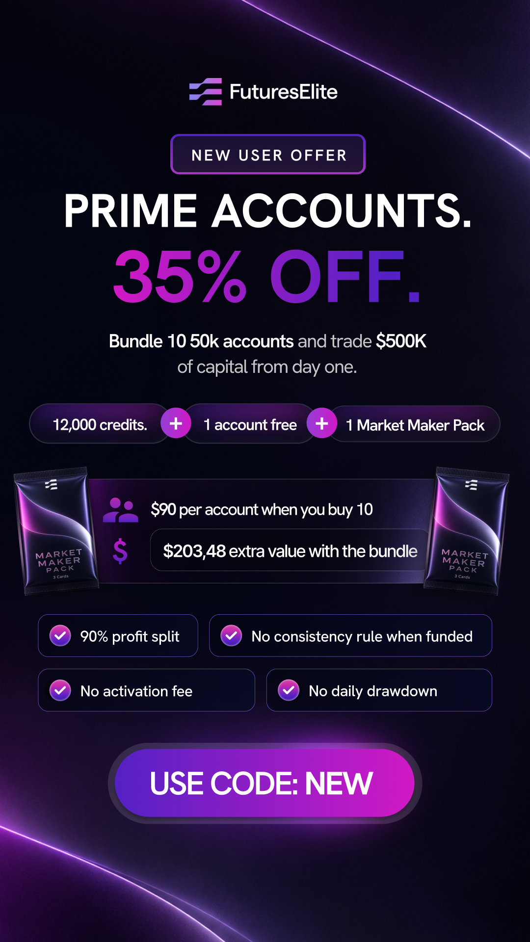 FuturesElite Facebook ad: Brand New Account Bundles