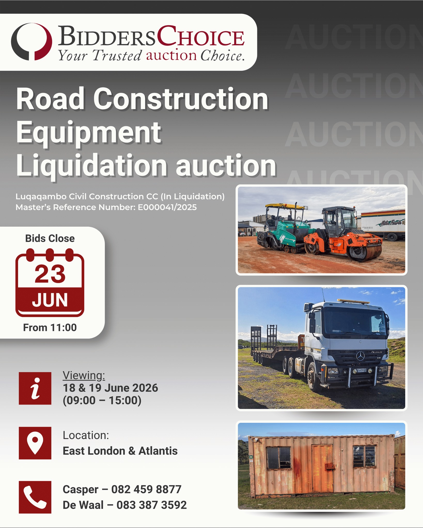 Bidders Online Facebook ad: Road Construction Equipment - Liquidation Auction