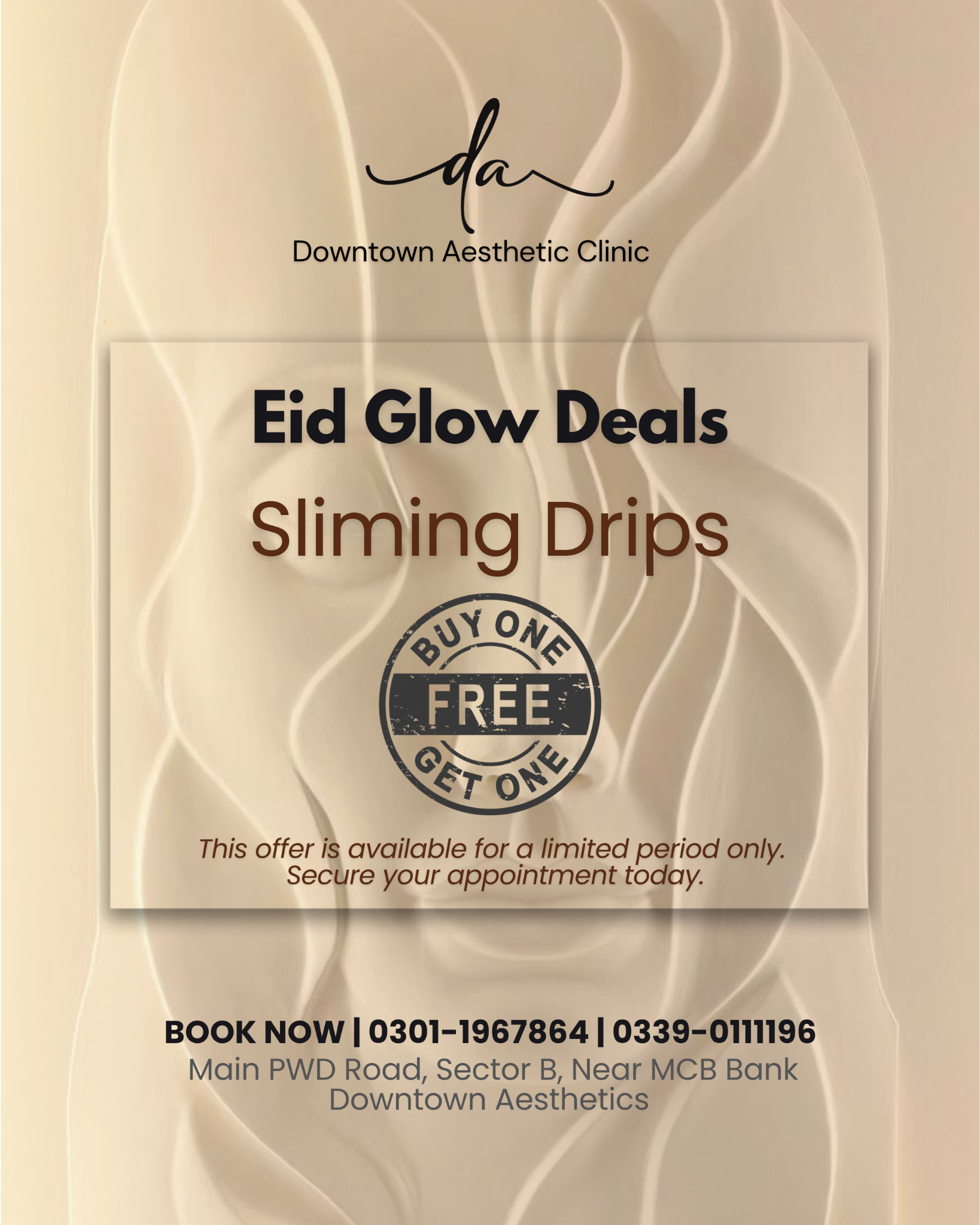 Downtown Aesthetics Facebook ad: Buy 1 Slimming Drip, Get 1 FREE