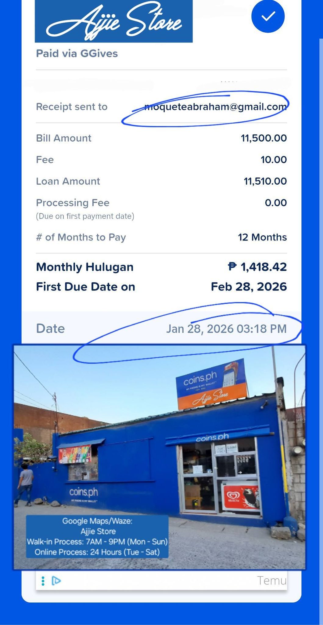 Ajjie Store II Facebook ad: 11.5k GGives cashout completed thru online process (screen…