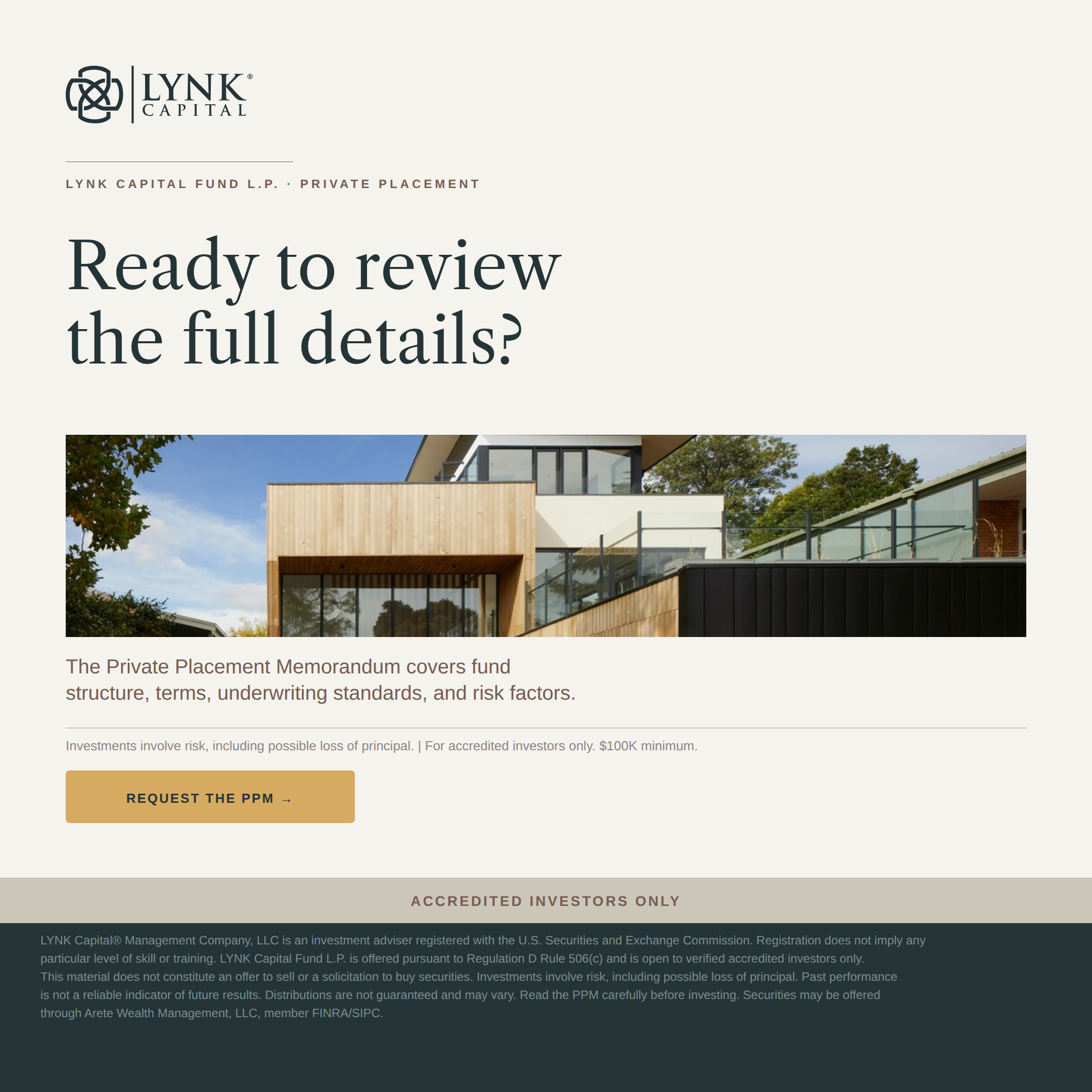 LYNK Capital Facebook ad: Institutional Quality Private Credit = Income paid Monthly