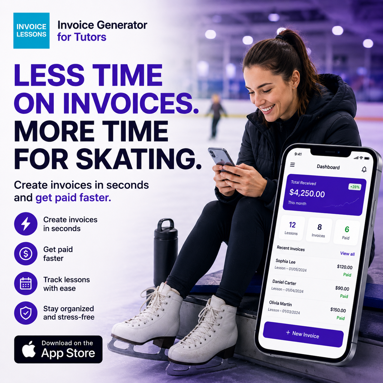 Lessons Invoicing Facebook ad: The Invoicing App Built for Ice Skating Coaches