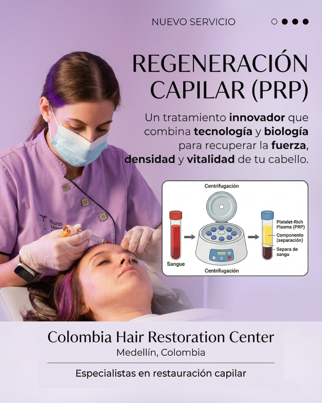 Colombia Hair Restoration Center Facebook ad: Tu cabello también necesita nutrición profunda