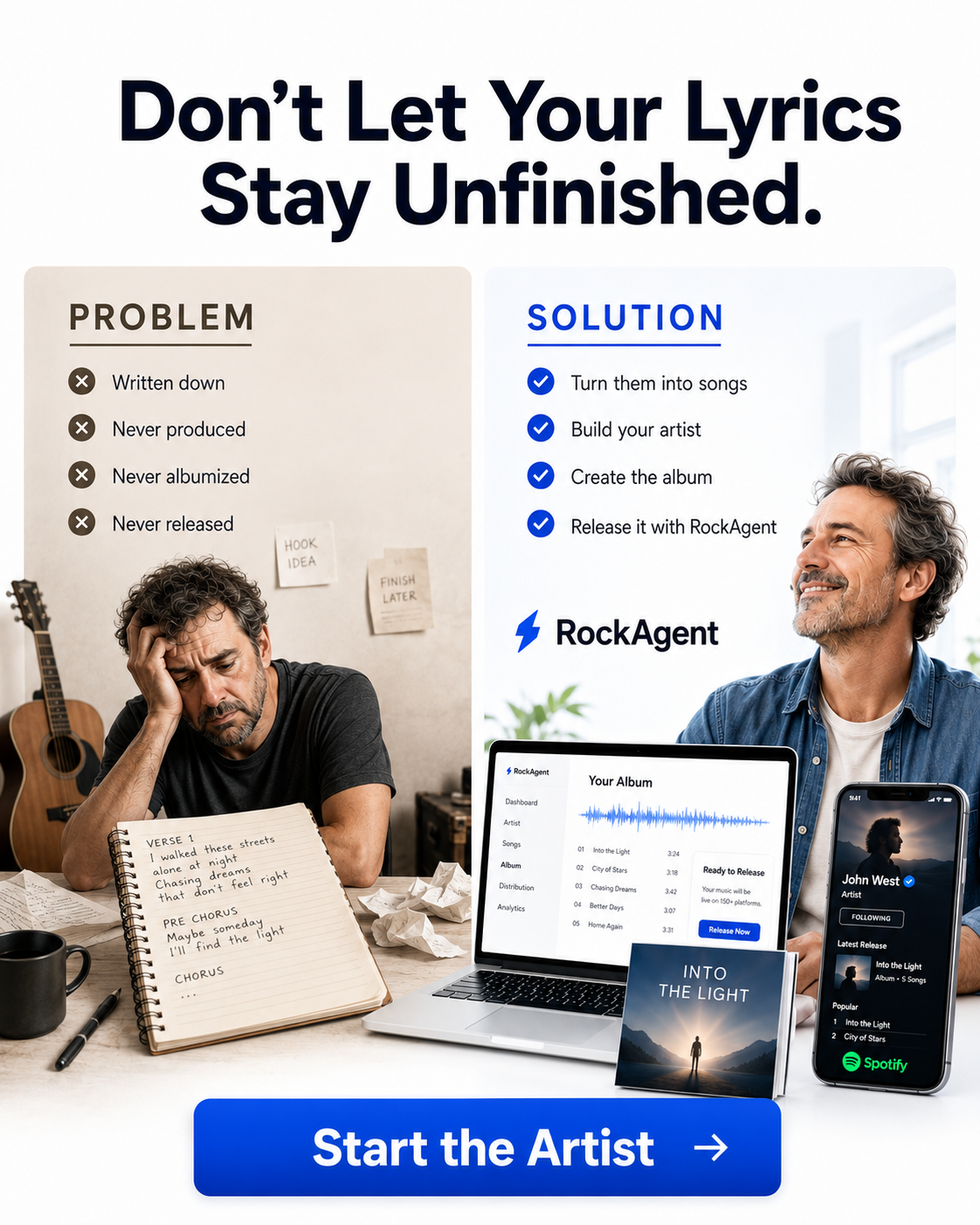 RockAgent.ai Facebook ad: RockAgent - AI Music and Release Platform