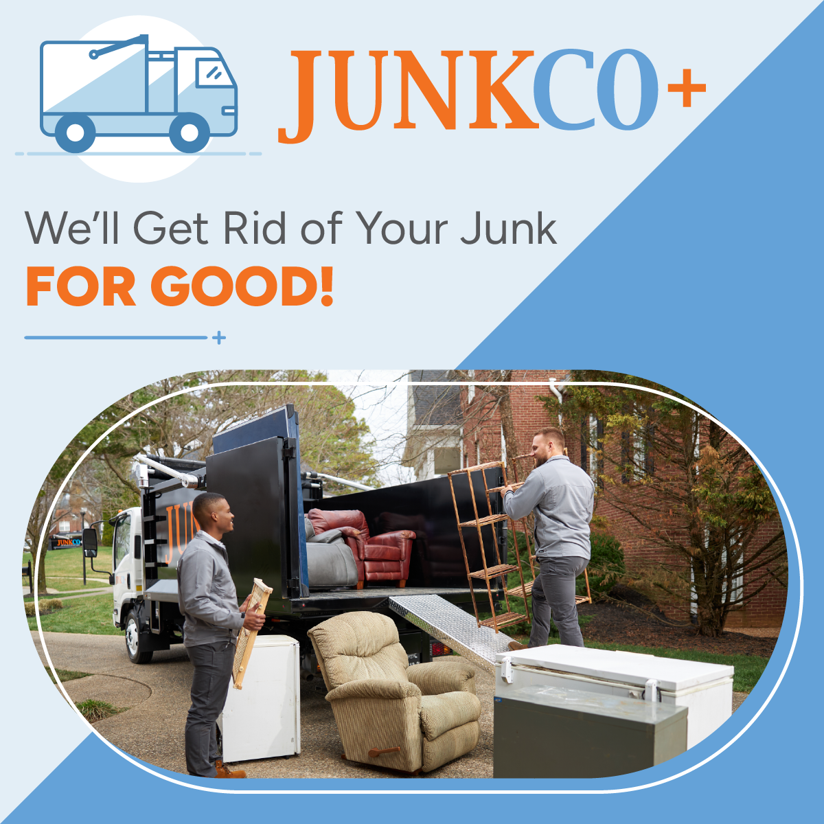 JunkCo+ Facebook ad: Same-day, next-day junk removal + more!
