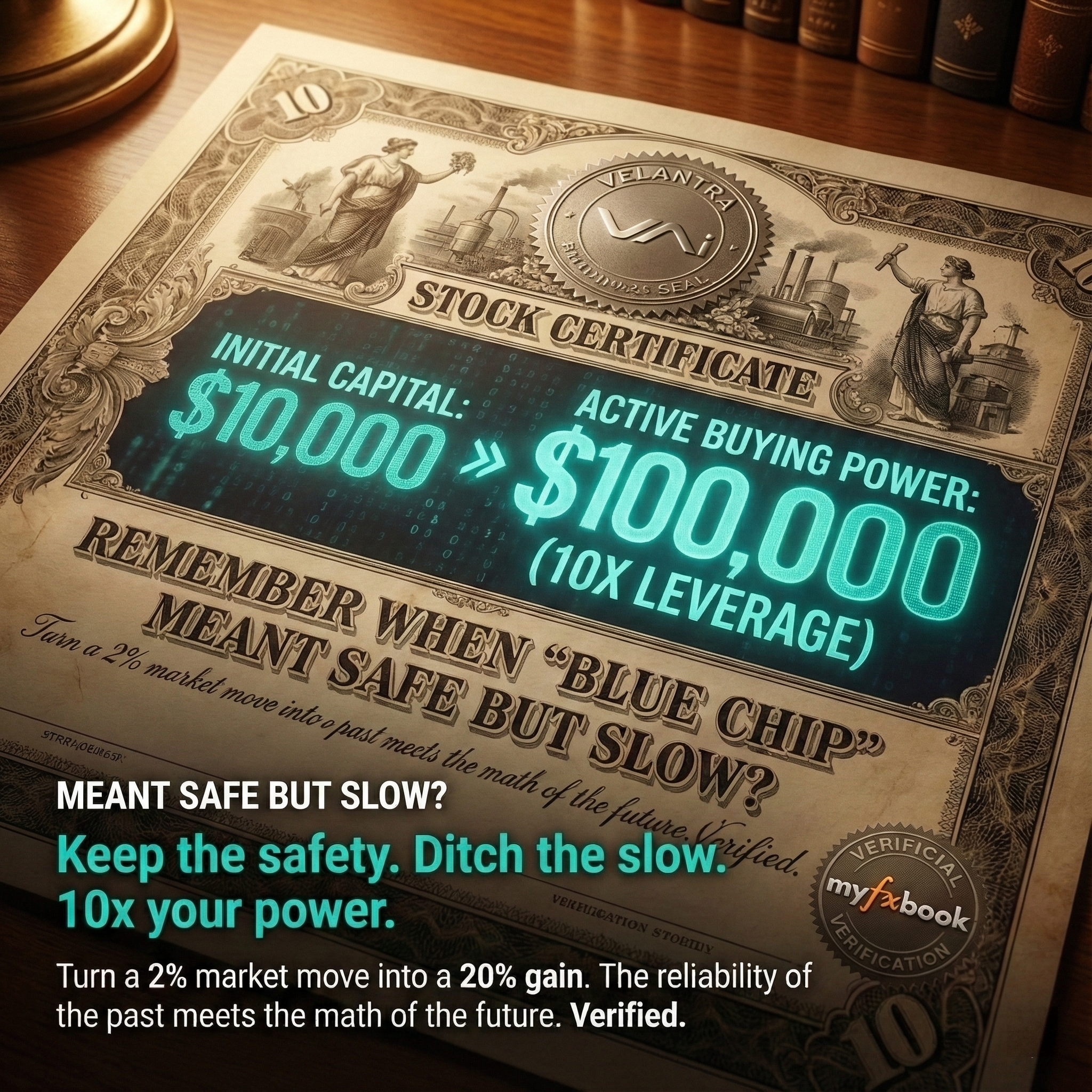 Velantra AI - 10x Leverage Facebook ad: Turn $10K Into $100K AI Automated Trading Power