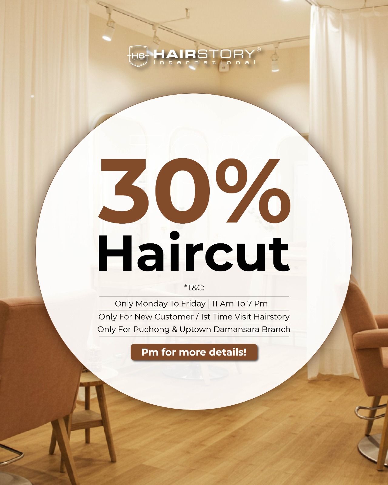 Hairstory International Facebook ad: 剪发RM42起优惠，赶快预约