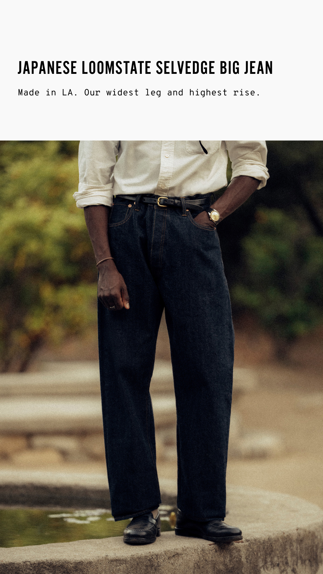 Buck Mason Facebook ad: Japanese Loomstate Selvedge Big Jean