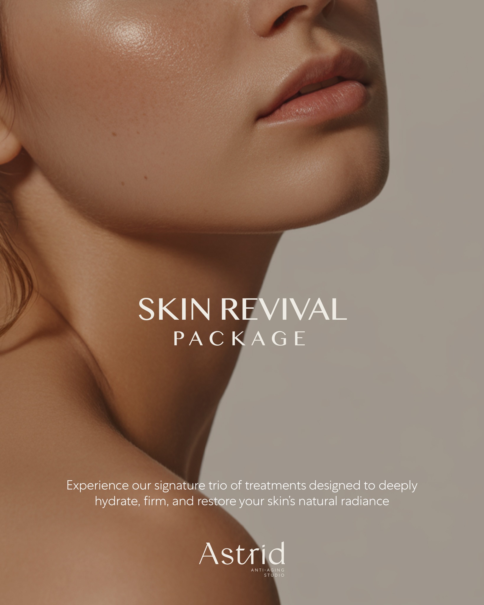 Astrid Anti-Aging Studio Facebook ad: Experience our Skin Revival Package, a trio of…