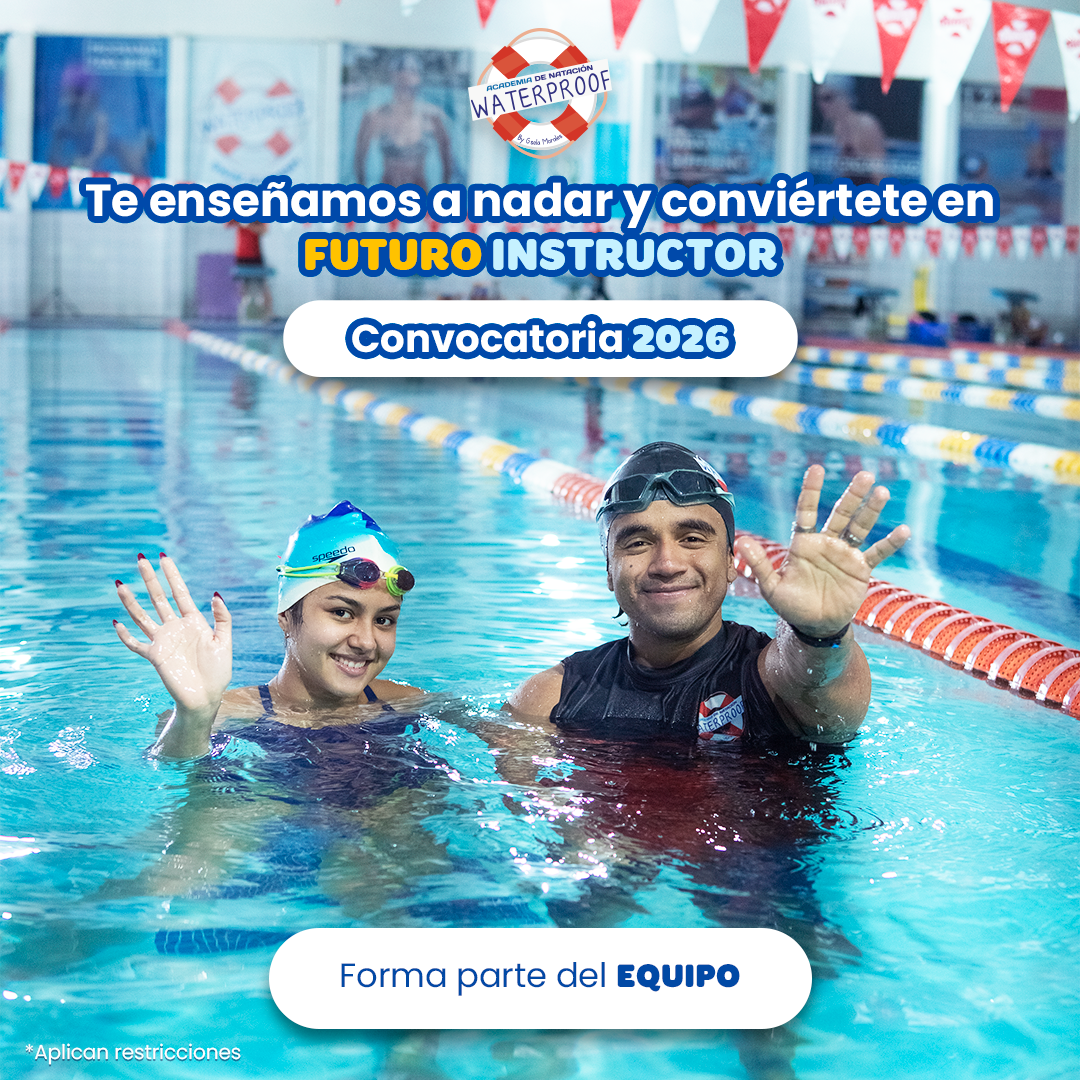 Waterproof Swim Academy Facebook ad: ¡ÚNETE A NUESTRO EQUIPO FUTURO INSTRUCTOR!