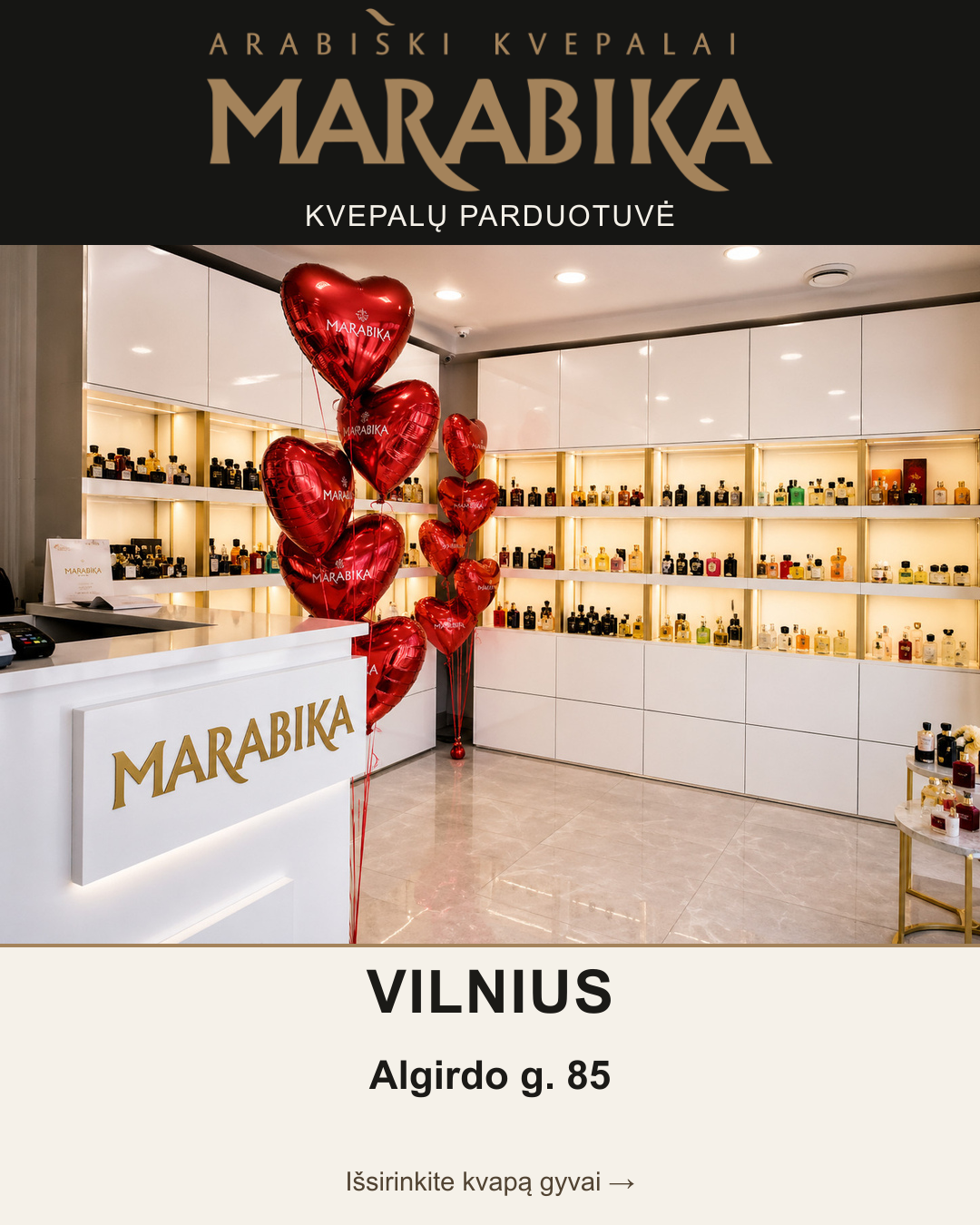 Marabika Lietuva Facebook ad: MARABIKA · Algirdo g. 85