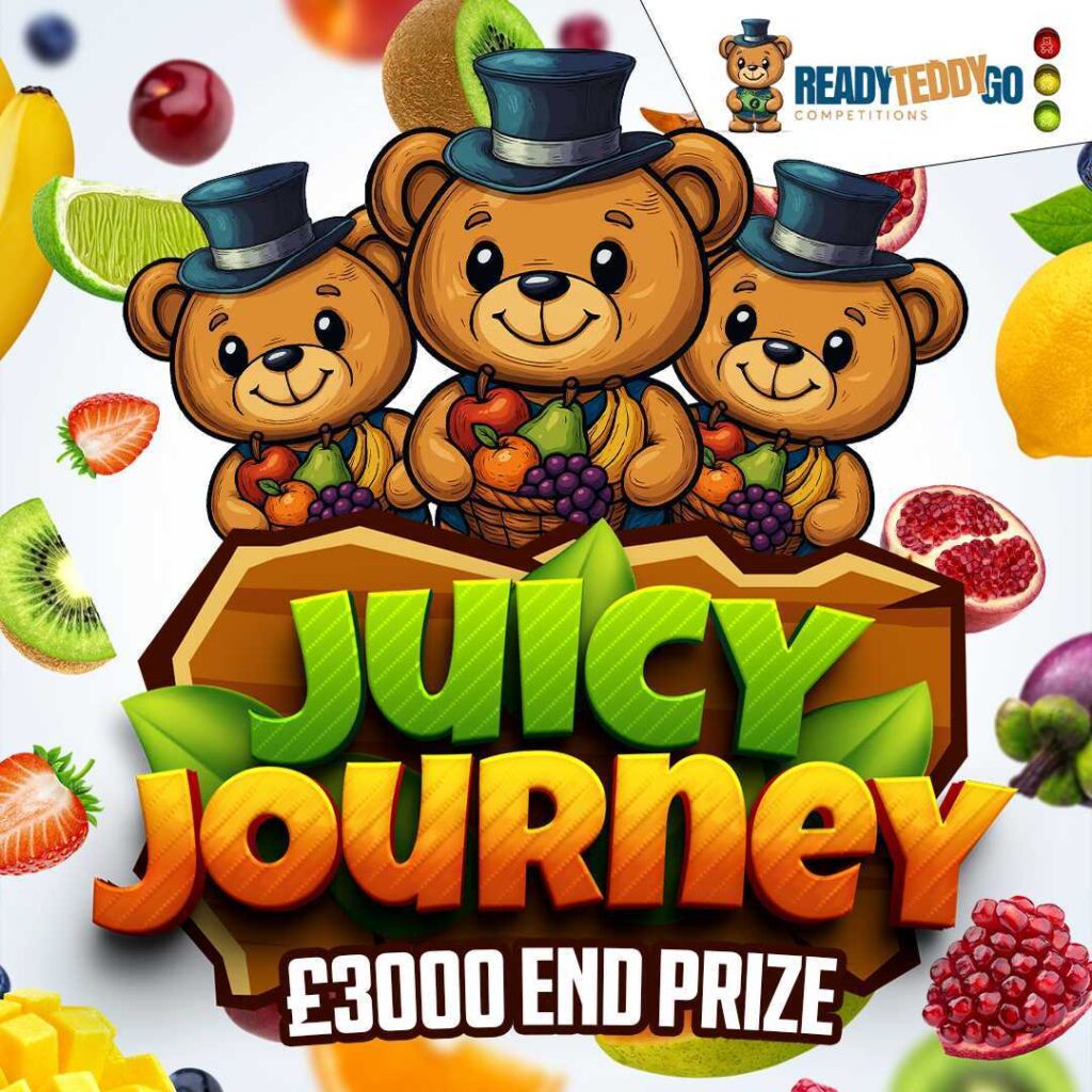 Ready Teddy Go Competitions Ltd Facebook ad: 𝟯𝗞 𝗘𝗡𝗗 𝗣𝗥𝗜𝗭𝗘 𝗪𝗜𝗧𝗛 𝗔 𝗝𝗨𝗜𝗖𝗬 𝗧𝗪𝗜𝗦𝗧!