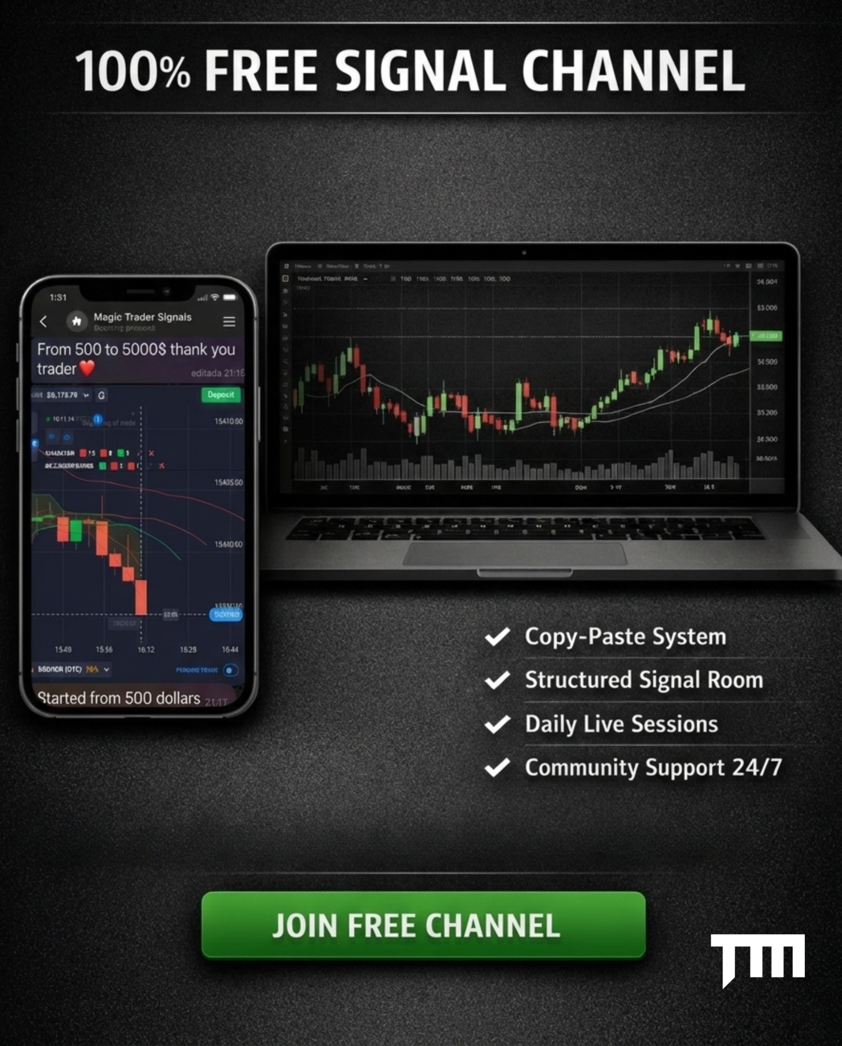 Magic Trader - Progress Facebook ad: 100% Free Signal Channel