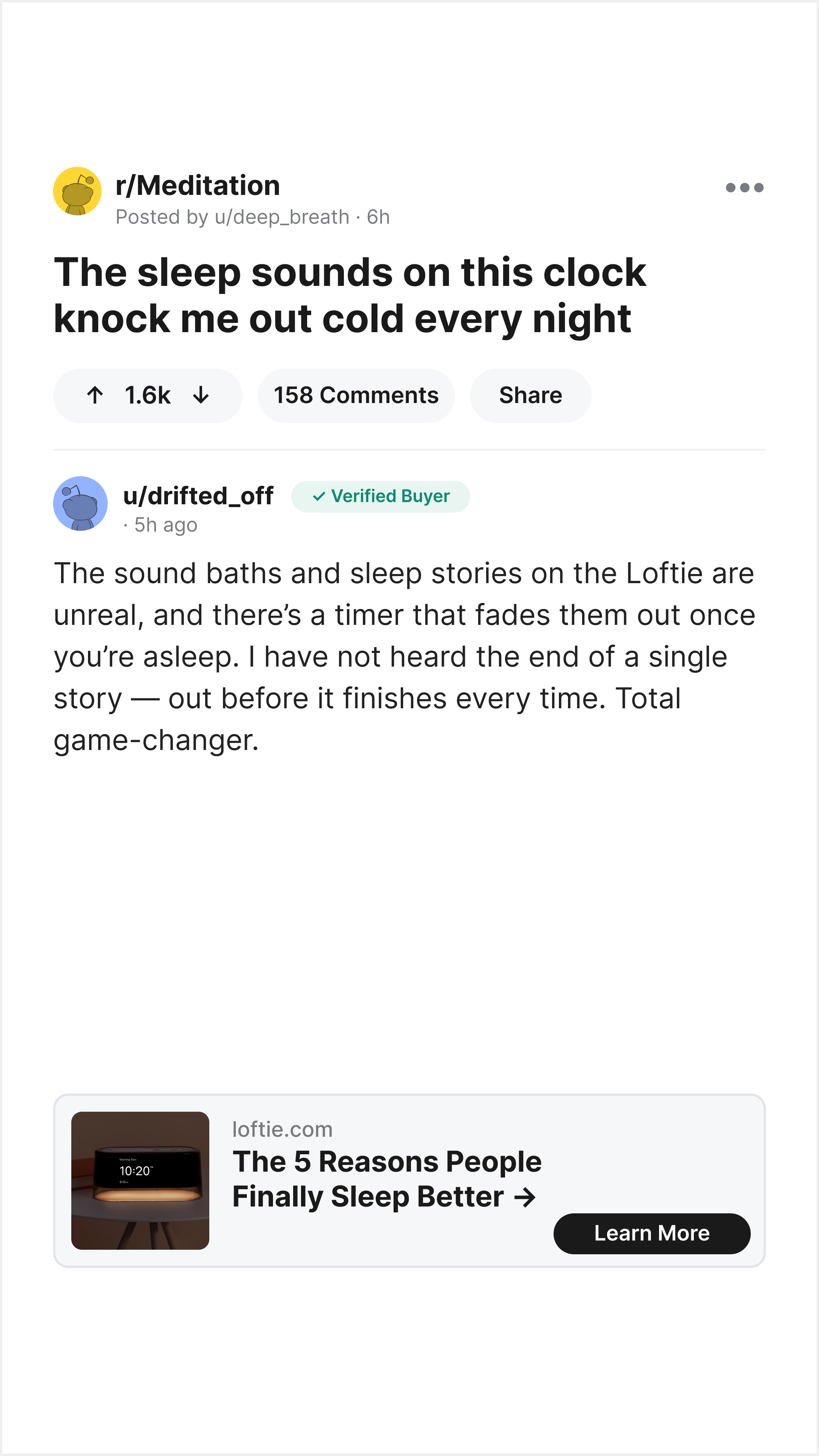 Loftie Facebook ad