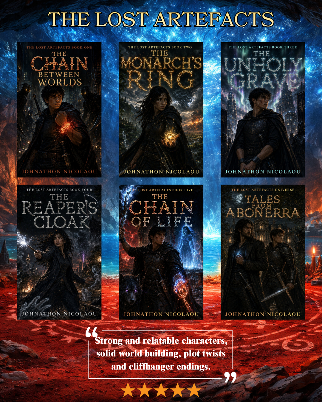 Johnathon Nicolaou Books Facebook ad: The Series That Starts With an Orphan and a Chain