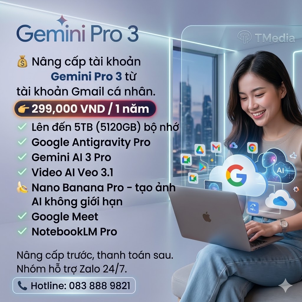 GeminiPro 365 Facebook ad: GEMINI 3 PRO & 5TB CLOUD, CHÍNH CH.Ủ