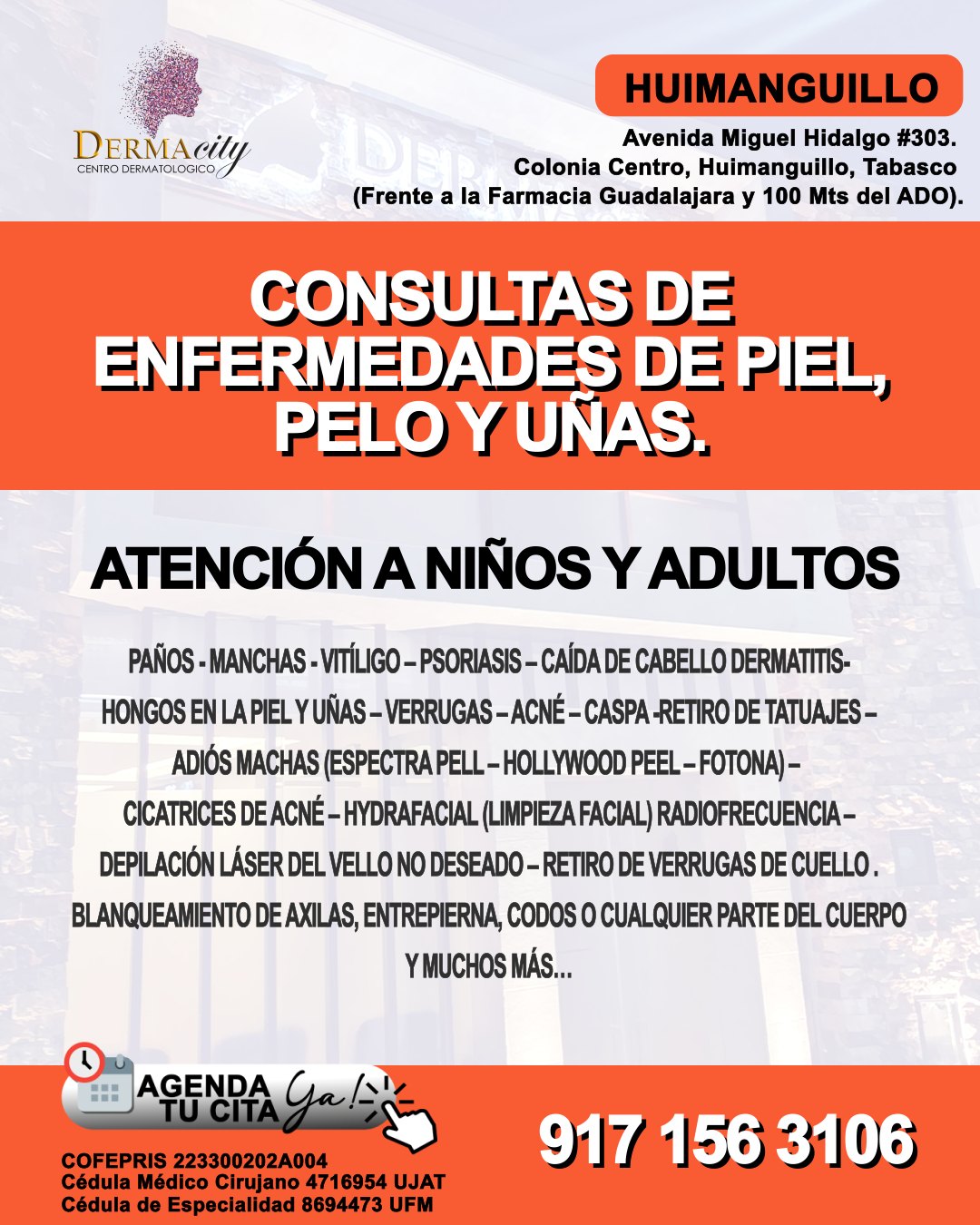 Dermatólogo Dr. Bladimir García Ascencio Facebook ad: DERMACITY sucursal HUIMANGUILLO