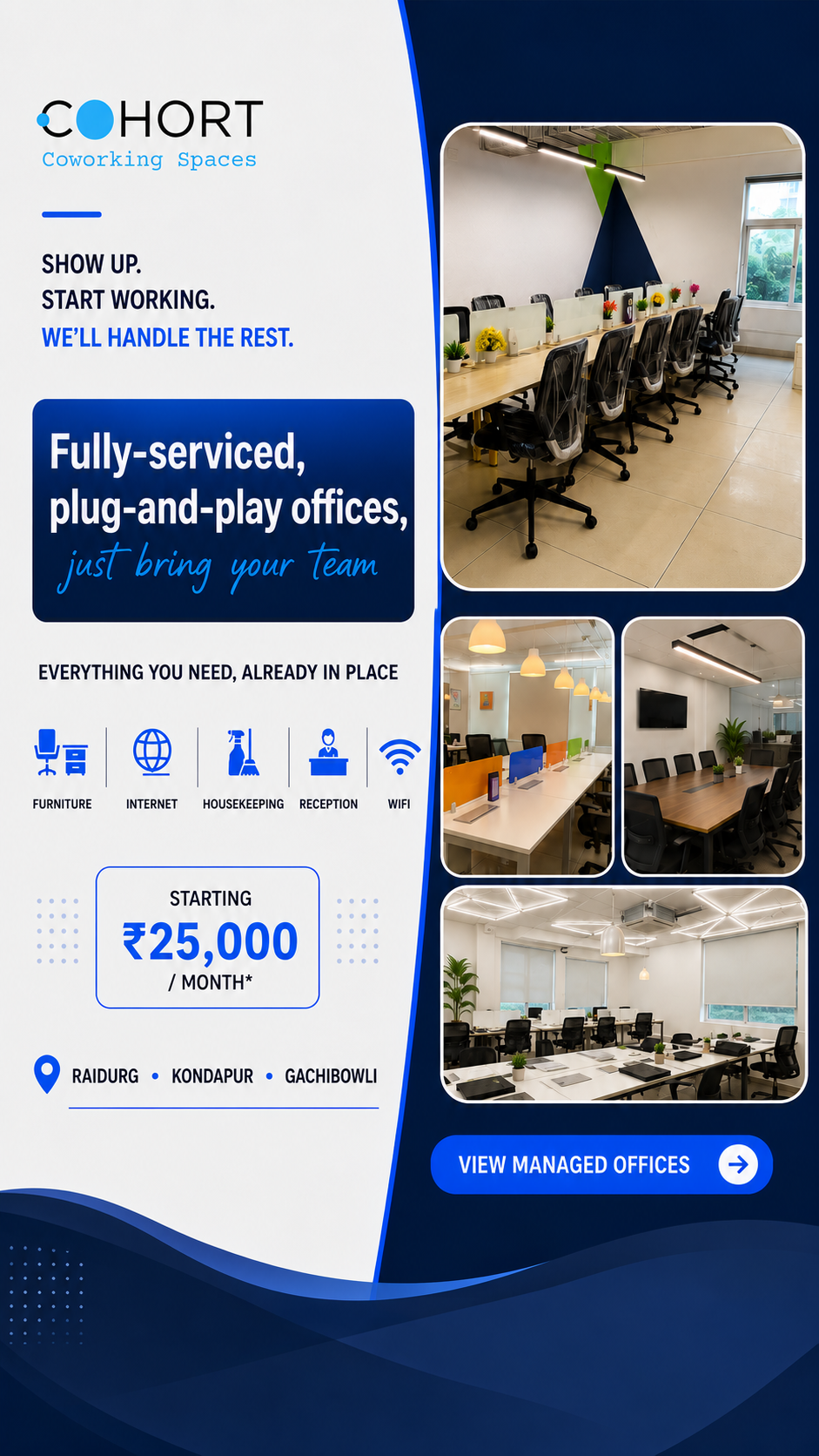 Cohort.Coworking Space Facebook ad: Ready-to-Move-In Offices for Growing Businesses