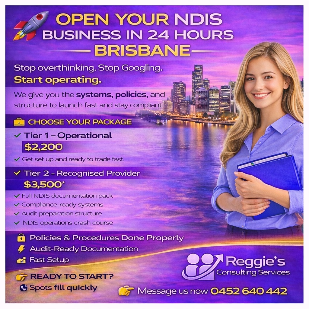 Reginald Pras Facebook ad: NDIS Business Start Up within 24 hours