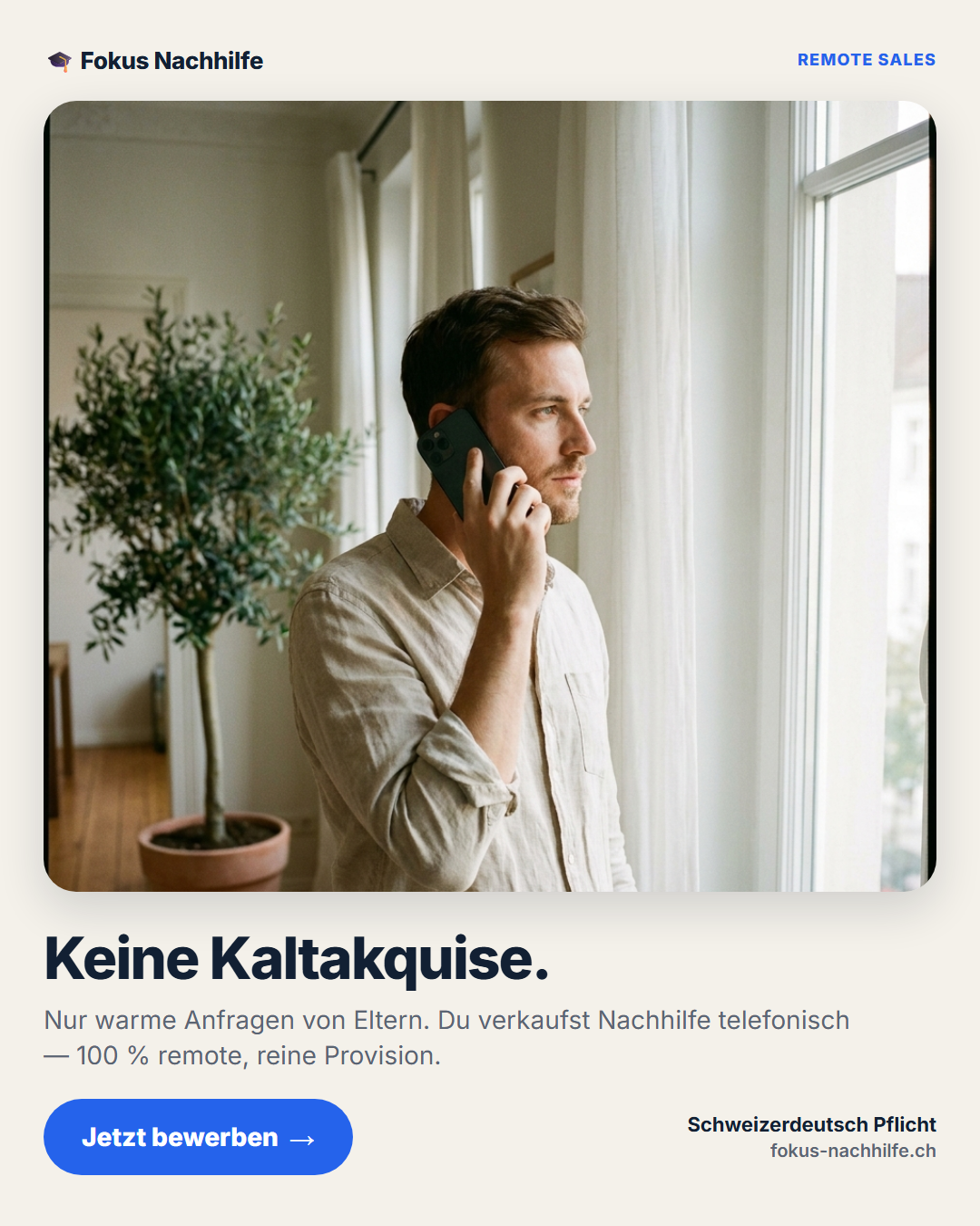 Fokus Nachhilfe Facebook ad: Keine Kaltakquise. Nur warme Leads.