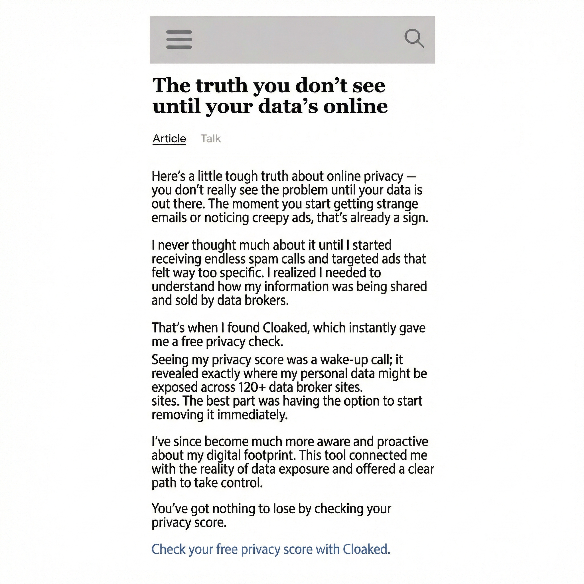 Cloaked Inc. Facebook ad