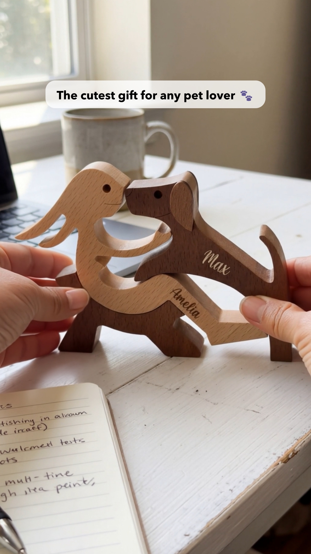 The Pawfect House Store Facebook ad: Personalized Custom Wooden Pet Carvings