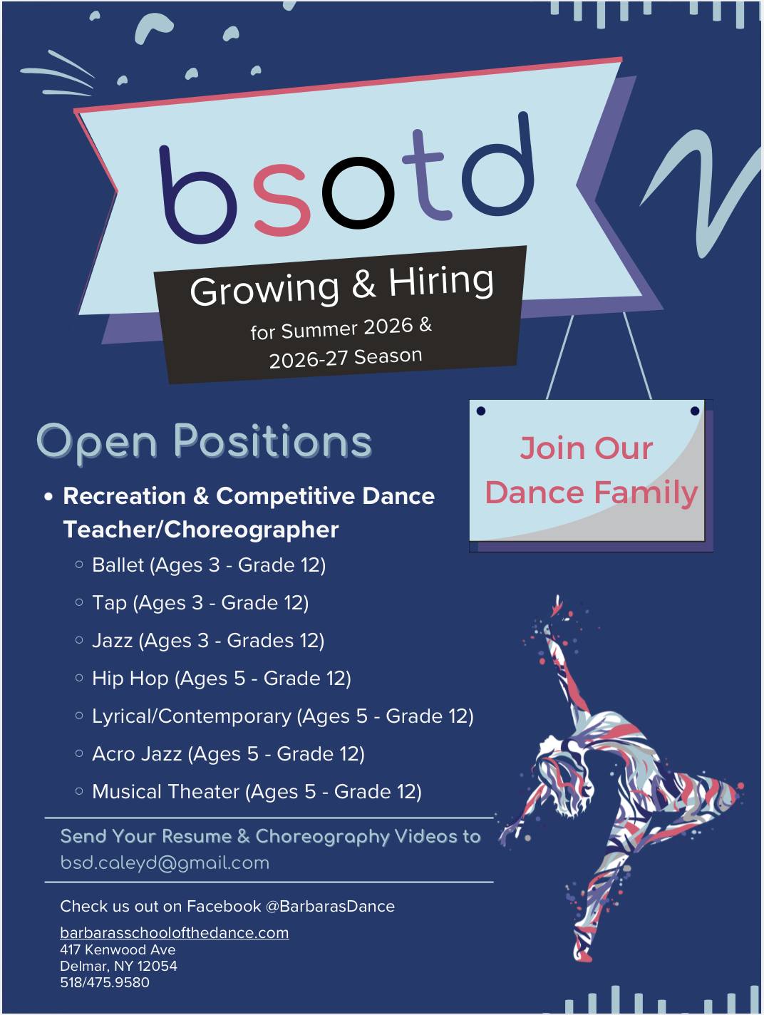 Barbara's School of the Dance Facebook ad: Exciting News! Barbara's School of the Dance is…