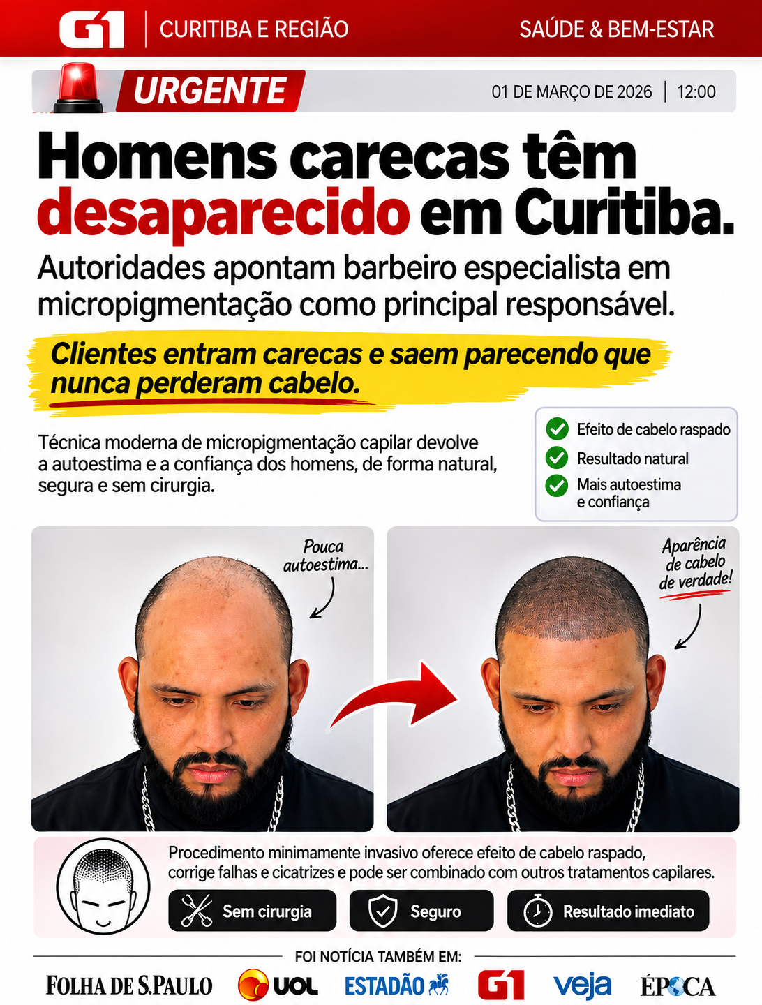 Hair line pró Facebook ad: Cansado de olhar no espelho e sentir que…