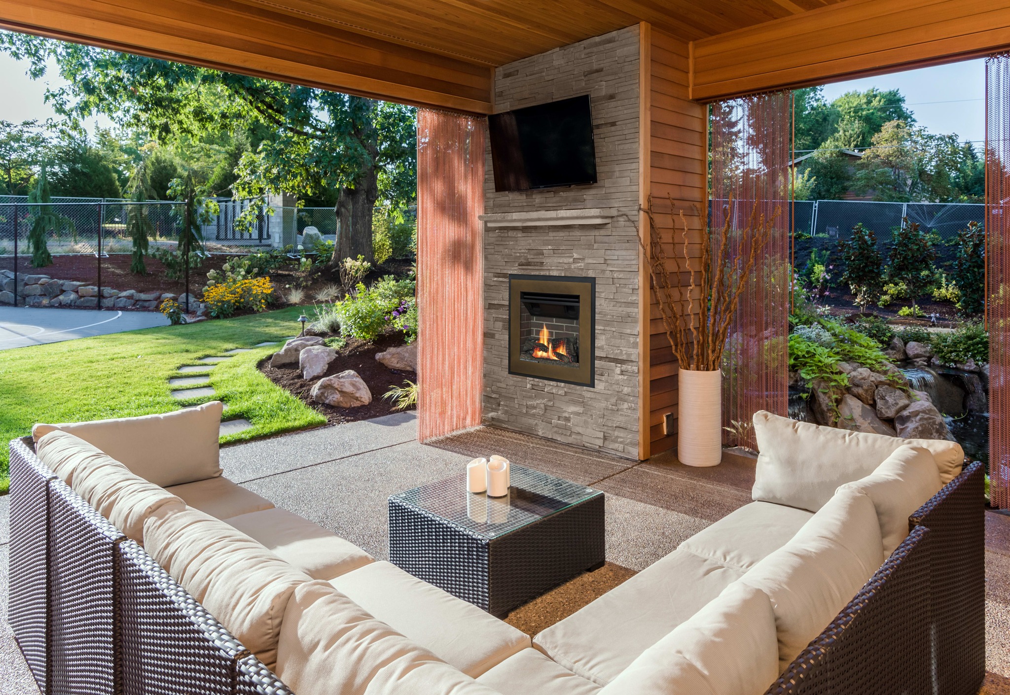 The Fireplace Store Facebook ad: Imagine stepping into your own backyard staycation.
