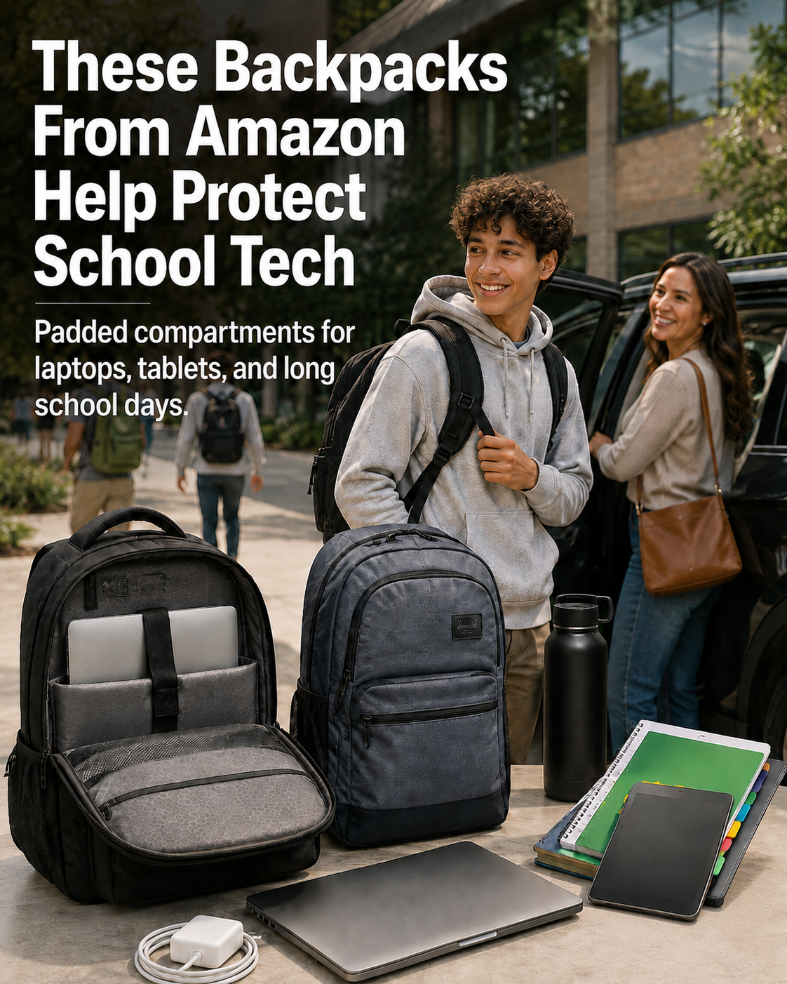 Toptenreviews Shopping Facebook ad: Keep Tablets And Laptops Safer With Backpacks From Amazon