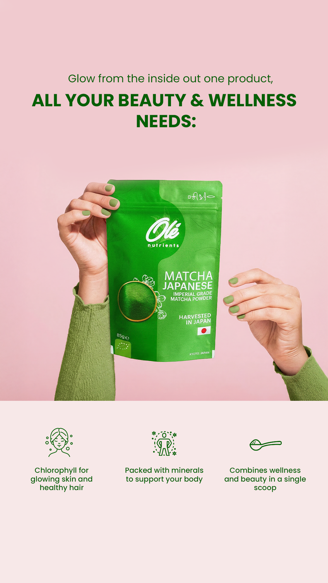 Ole nutrients Facebook ad: Feel the Matcha Difference
